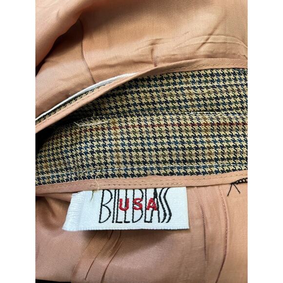 BILL BLASS Brown 100% Wool Vintage Plaid Belted Mid-Length Jacket Skirt Set 12 - Picture 5 of 5